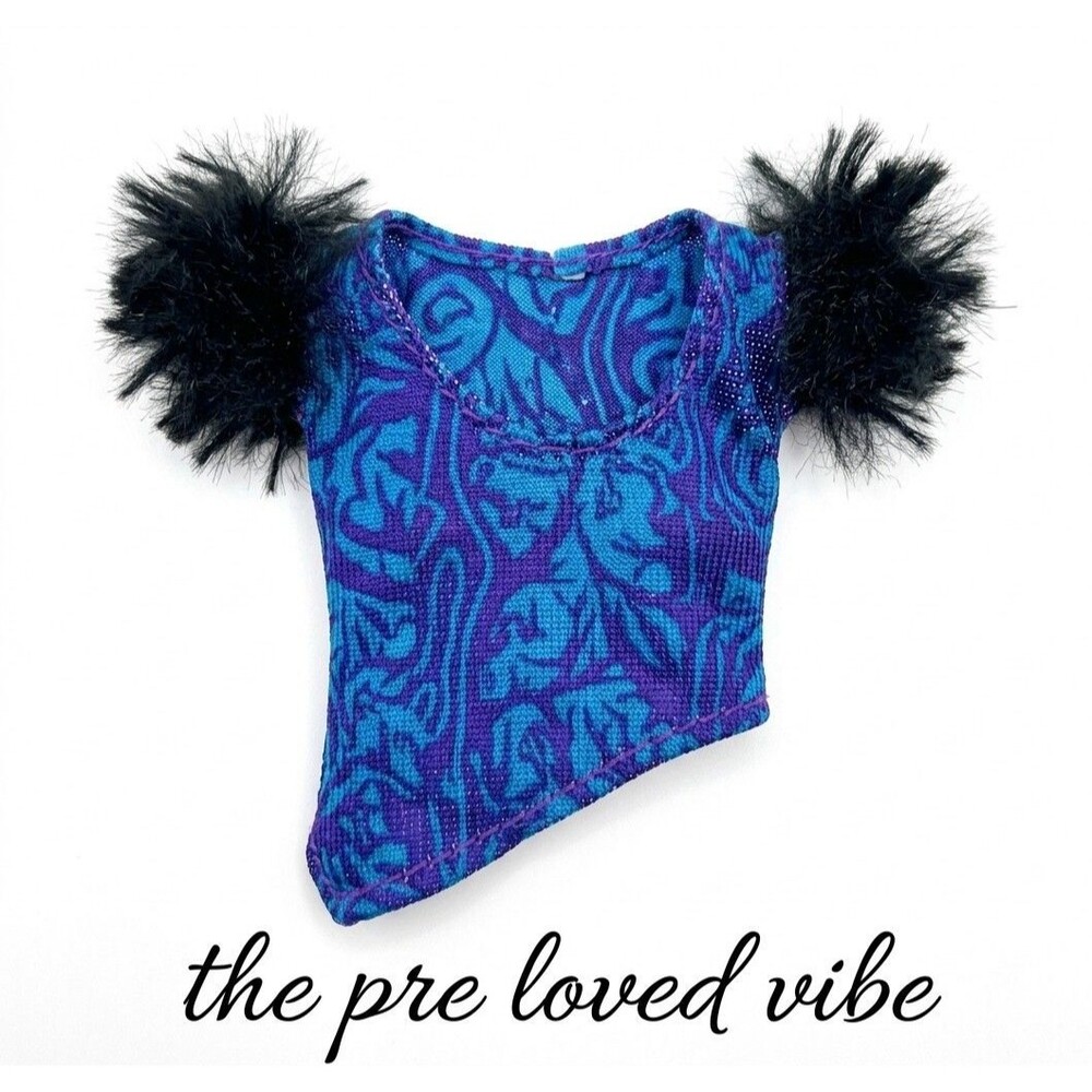 Monster High Doll Jane Boolittle Top Shirt Fur on Shoulders Blue Purple